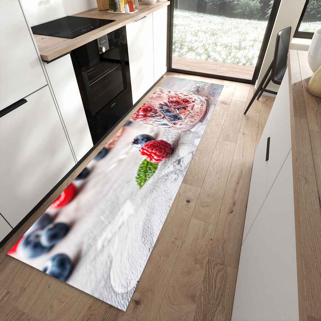 Küchenteppich 80x280cm rutschfest & abwischbar PVC Läufer - Cocktail Beeren