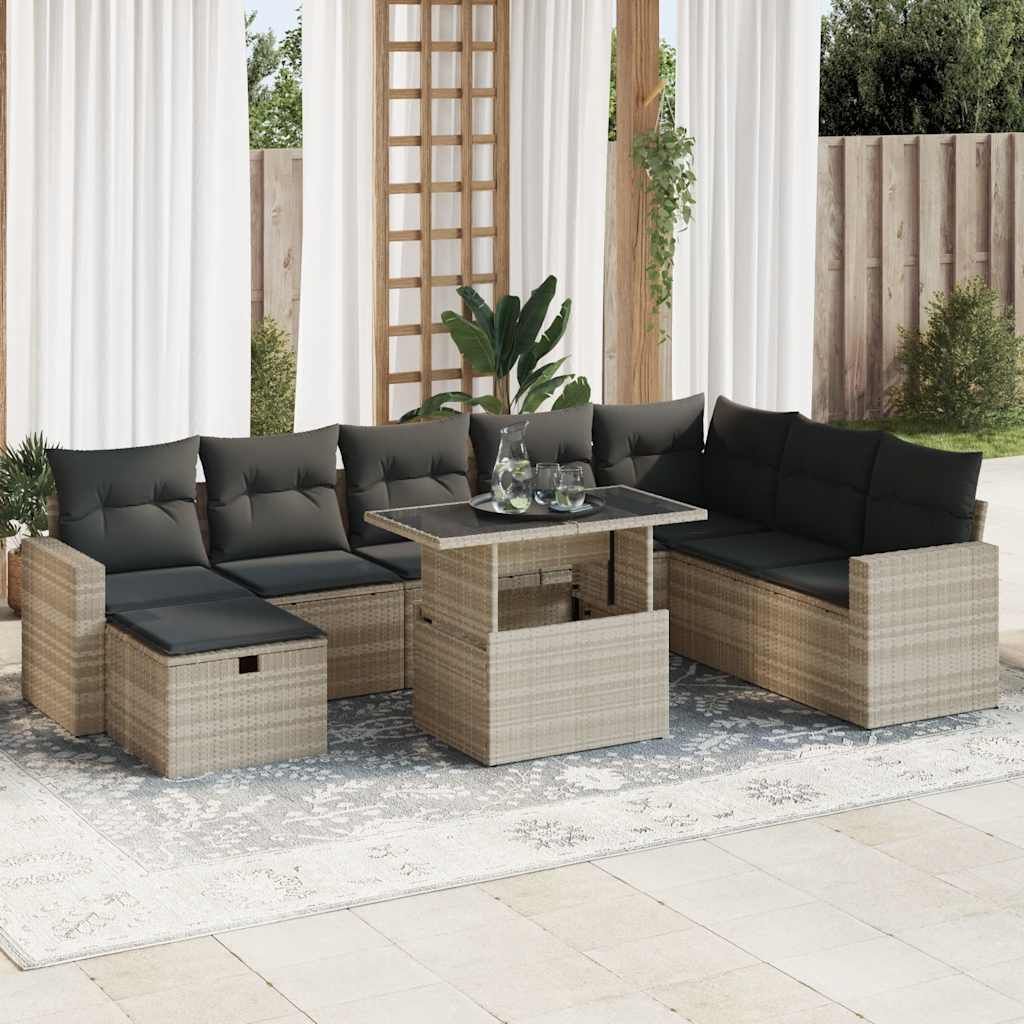 Maison Exclusive - 9-tlg. Garten-Sofagarnitur mit Kissen Hellgrau Poly Rattan