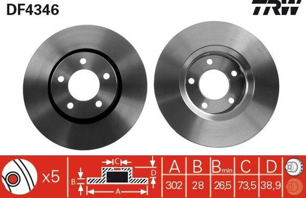 TRW DF4346 Bremsscheibe OE 04683918AB kompatibel mit Voyager