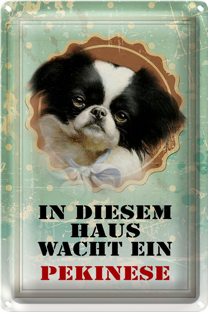 Blechschild Hund 20x30cm in diesem Haus wacht Pekinese