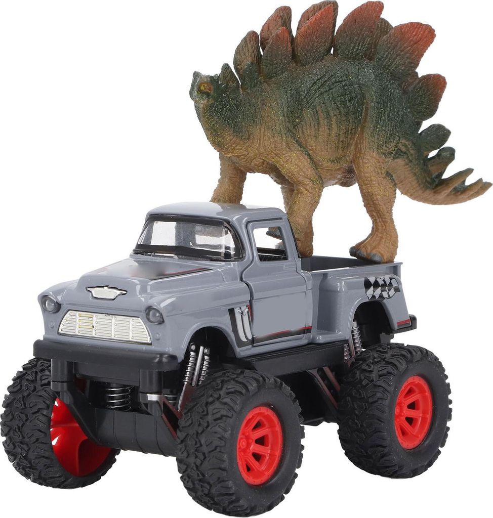 Dinosaurier-Transport-LKW-Anhänger, Off-Road-Pickup-Modell, Sound, Licht, zurückziehbare, zu öffnende Tür, Spielzeugauto für Kinder, Grau