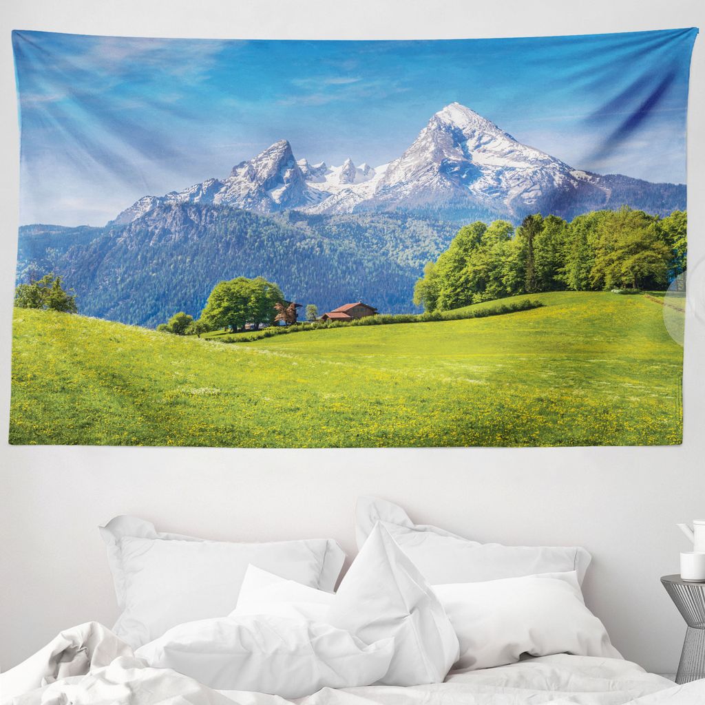 ABAKUHAUS Landschaft Wandteppich, Blühende Blumen Laub aus Weiches Mikrofaser Stoff Waschbar ohne Verblassen Digitaldruck, 230 x 140 cm, Grün Him...