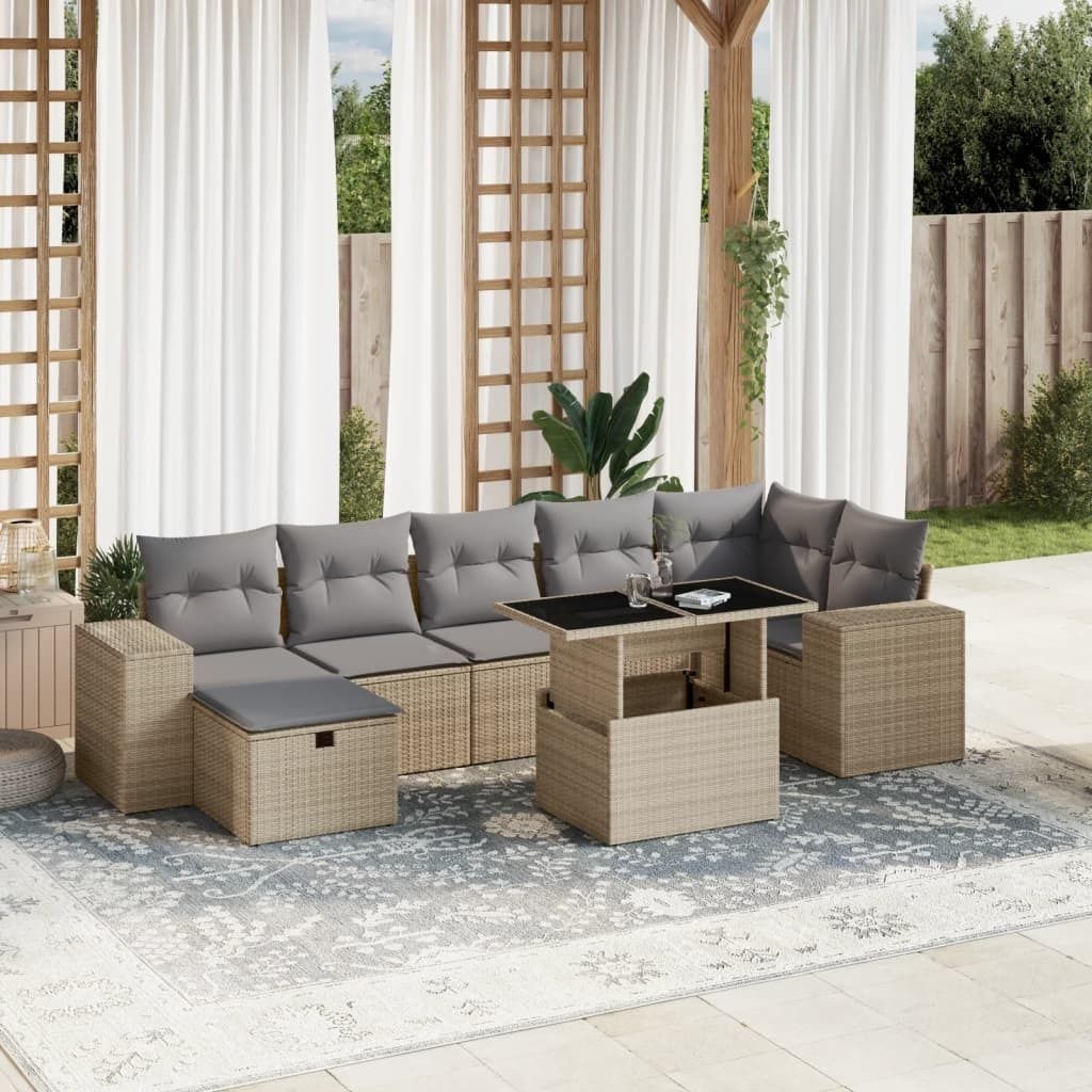 "2026 Promotion" 8-tlg. Garten-Sofagarnitur/Terrassenmöbel - mit Kissen - Beige Poly Rattan - Gartenmöbelset CC13453