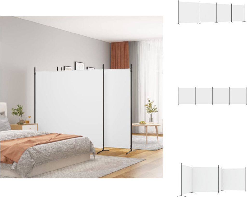 vidaXL 4-tlg. Paravent Weiß 698x180 cm Stoff - Raumteiler