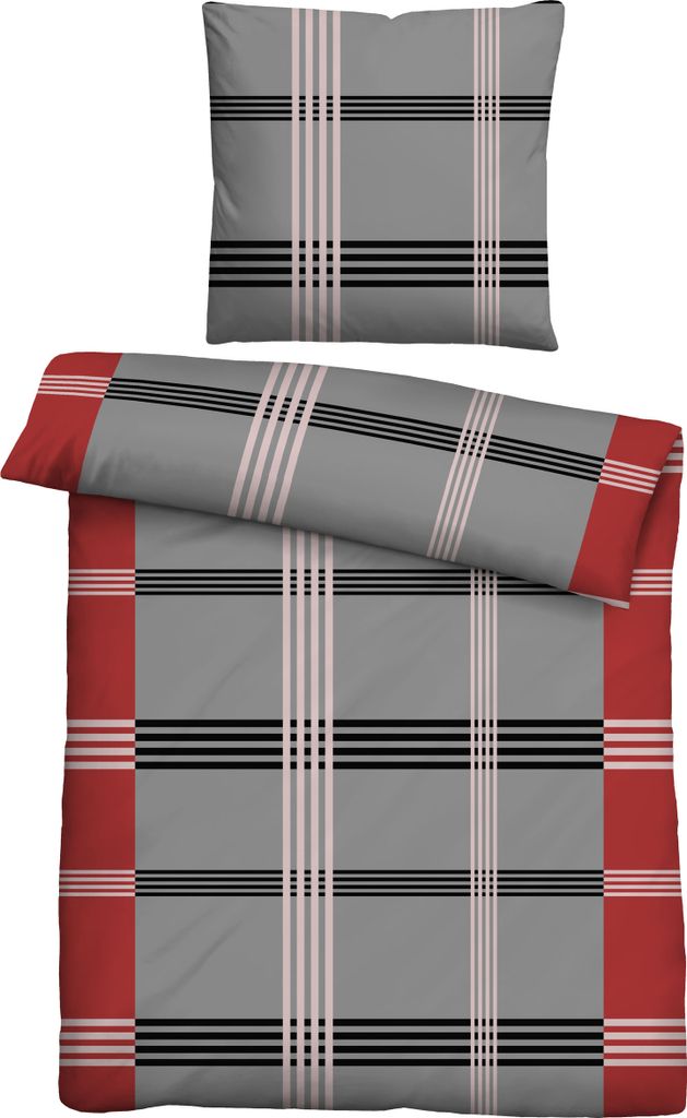 Traumhaft schlafen - Castell - Markenbettwäsche Baumwoll Renforce Bettwäsche 0040563 KARO-STREIFEN color: rot, size: 1x 155x200 cm + 1x 80x80 cm