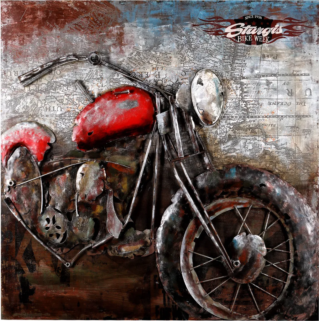 Tableau métal 3D Bike Week Red 100x100 cm pour décorer un grand mur vide