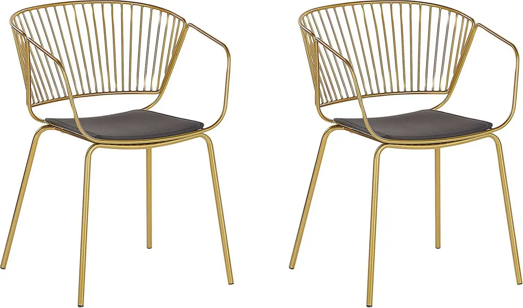 Chaises en Métal Doré et Assise Similicuir au Style Glamour Chic x2