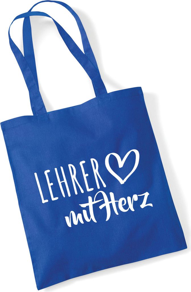Huuraa Jutebeutel Lehrer mit Herz 10 Liter Bright Royal Baumwolle Tasche Geschenkidee