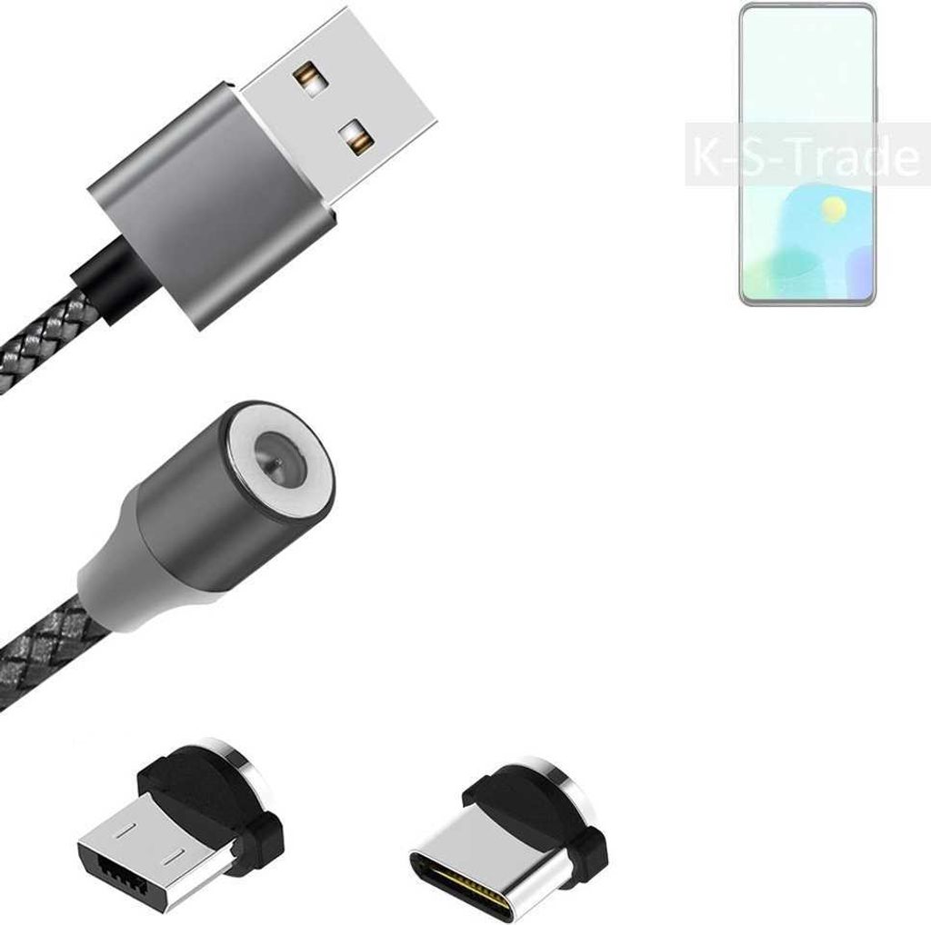 K-S-Trade Hochwertiges Magnet-Lade-kabel Sync-Kabel Daten-Kabel kompatibel mit ZTE Axon 30S mit USB-Typ-C-Anschluss und Micro-USB-Anschluss 2A bis zu