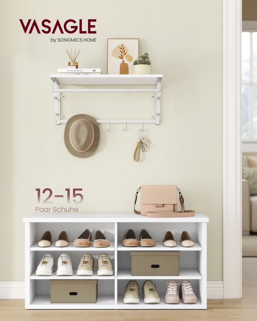 VASAGLE Schuhbank, Sitzbank mit Stauraum, Schuhregal 6 Fächer, verstellbare Ablagen, für Wohnzimmer, Flur, 29,5 x 100 x 50 cm