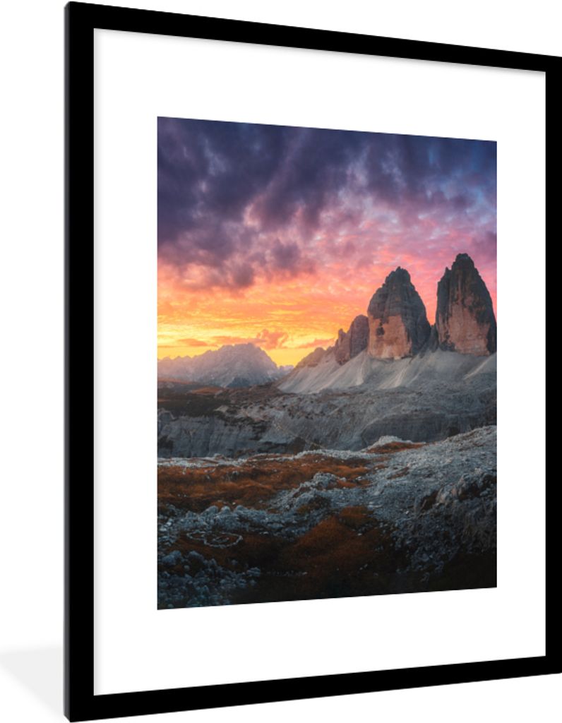 MuchoWow Gerahmtes Poster Felsen - Berg - Sonnenuntergang - Landschaft 60x80 cm - Poster mit Schwarzem Bilderrahmen Wandposter Rahmen Foto Bilder...