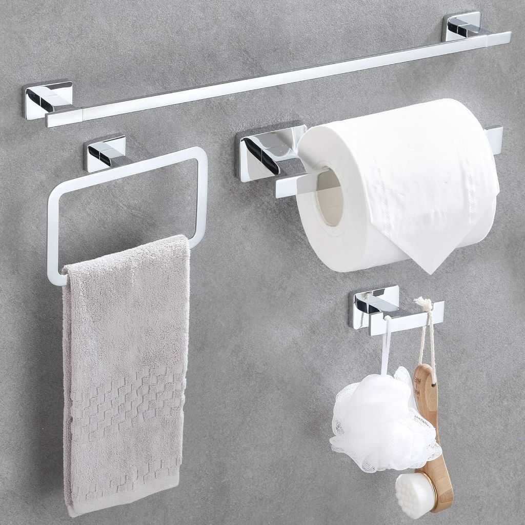 4-teilige Badezimmer-Hardware-Set - Edelstahl - Wandmontage
