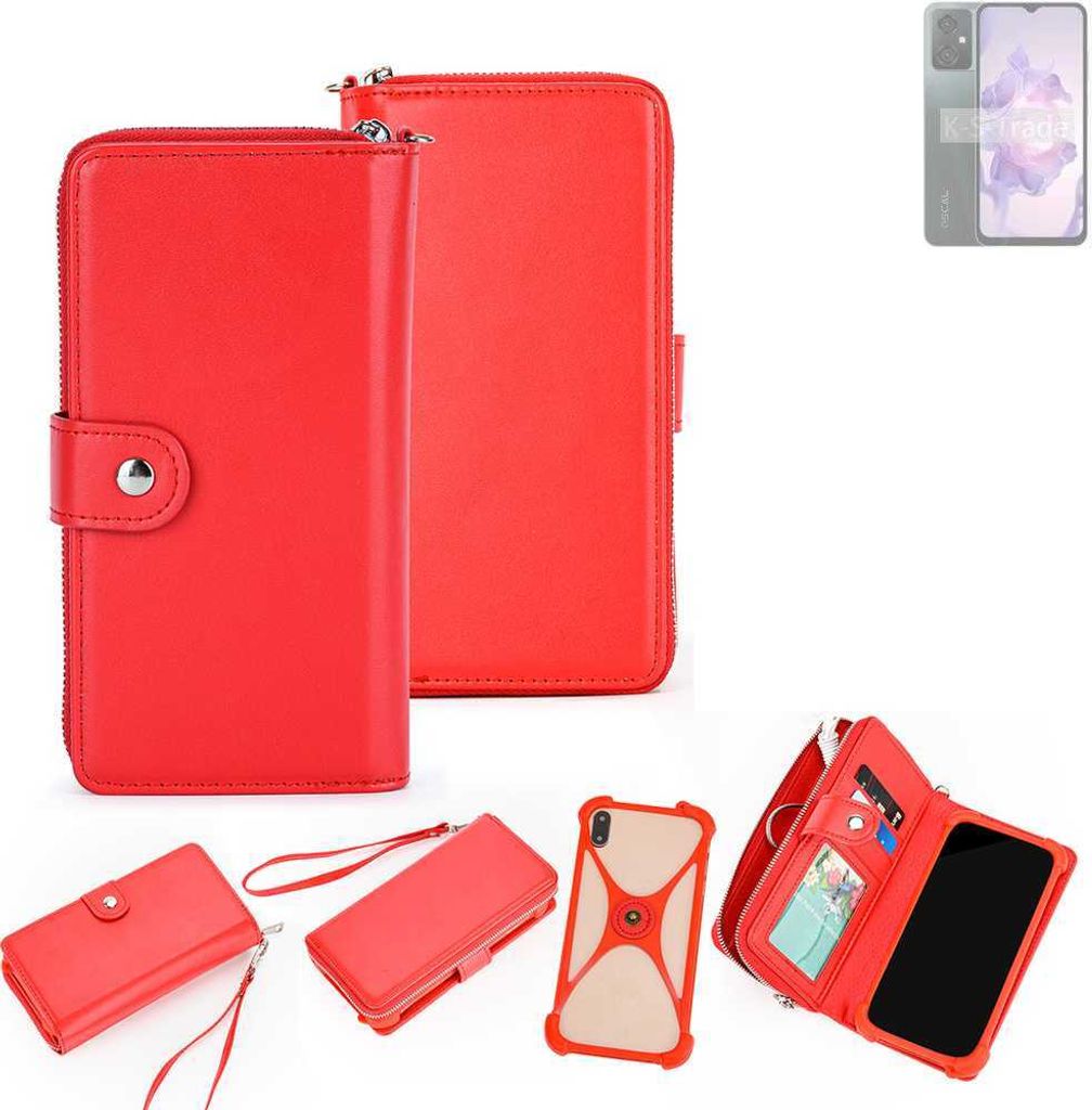 K-S-Trade 2in1 Schutzhülle Portemonnee Handyhülle mit Bumper kompatibel mit Blackview Oscal Tiger 10 Hülle Case Etui Geldbörse Smartphone rot (1x)