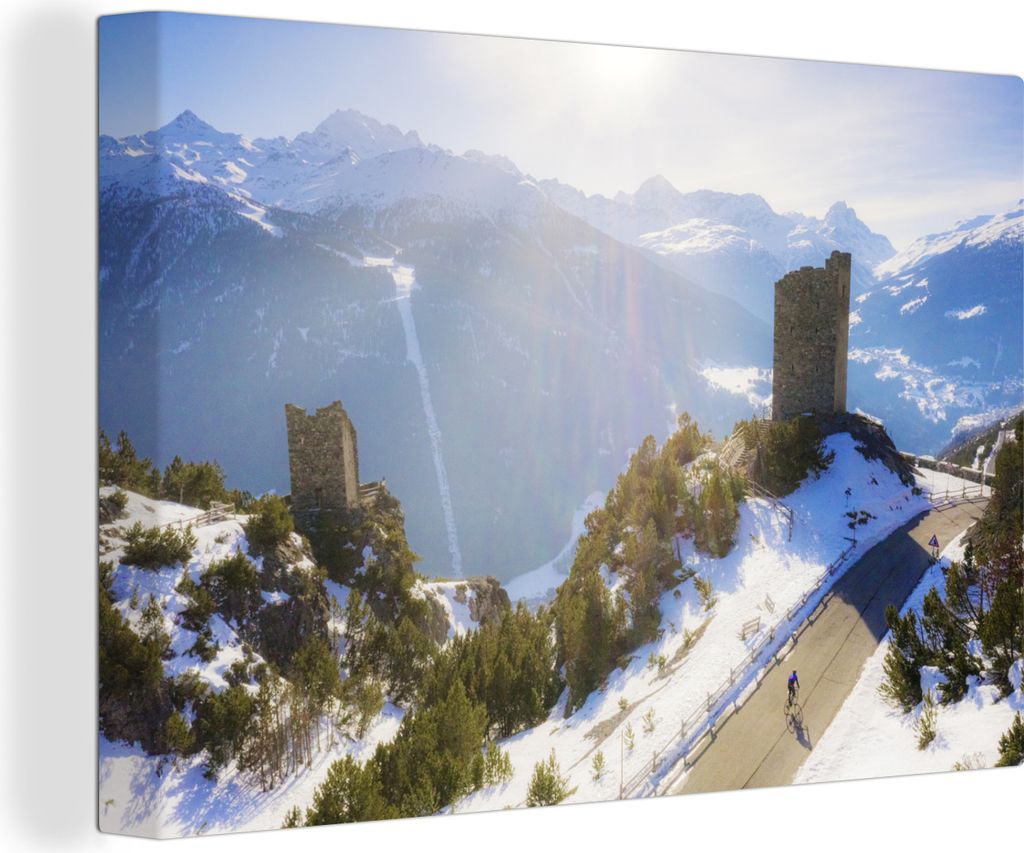 OneMillionCanvasses - Leinwandbilder - 140x90 cm, Radfahren - Schnee - Berge, Wandbilder Kunstdruck Wanddekoration