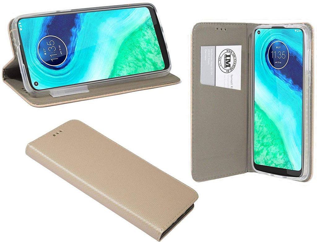 cofi1453 Elegante Buch-Tasche Hülle Smart Magnet kompatibel mit MOTOROLA MOTO G8 POWER Leder Optik Wallet Book-Style Cover Schale in Schwarz Gold