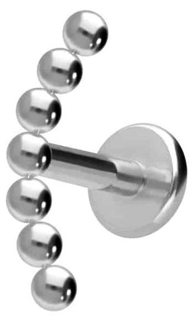 Ohrpiercing, Nasenpiercing Titan Labret mit Innengewinde 7 KUGELN Silber Stablänge: 10mm | Stabstärke: 1,6mm