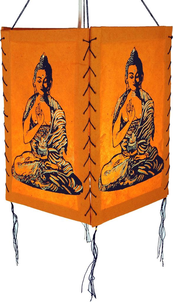 Lokta Papier Hänge Lampenschirm, Deckenleuchte aus Handgeschöpftem Papier - Buddha 1 Orange, Lokta-Papier, 28*18*18 cm, Asiatische Lampenschirme ...
