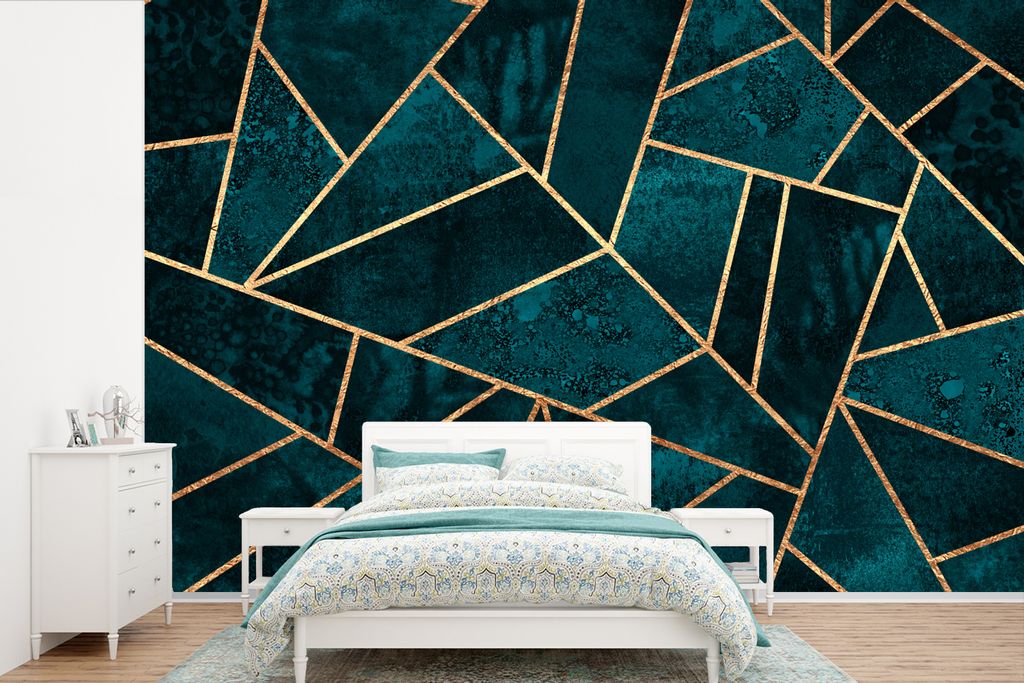 MuchoWow Fototapete für Wohnzimmer oder Schlafzimmer Wandtapete Vinyl Motivtapete Steine - Gold - Luxus - Muster - Abstrakt - 525x350 cm - Das H...