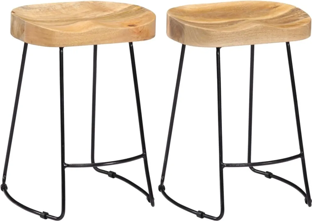 Tabouret de bar Gavin bois massif de manguier brut et design industriel x2