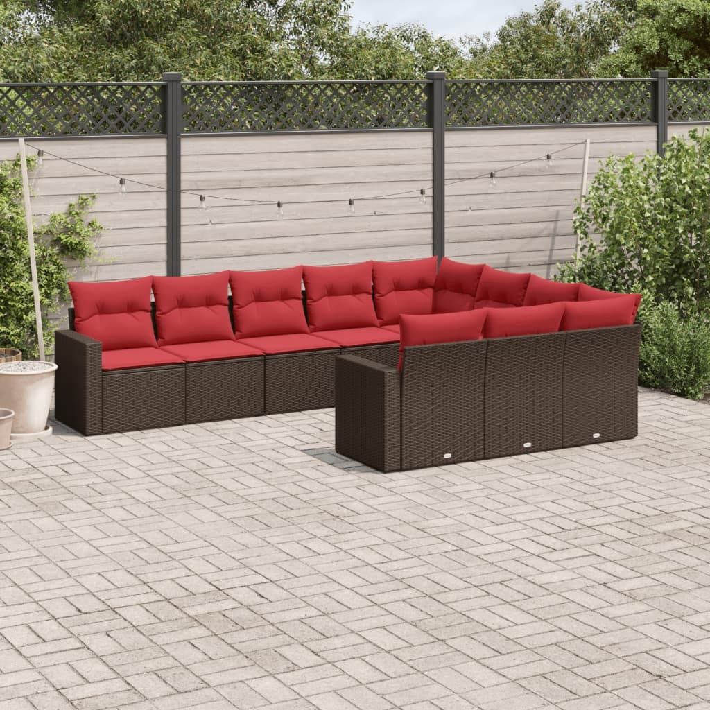 Maison Exclusive - 10-tlg. Garten-Sofagarnitur mit Kissen Braun Poly Rattan