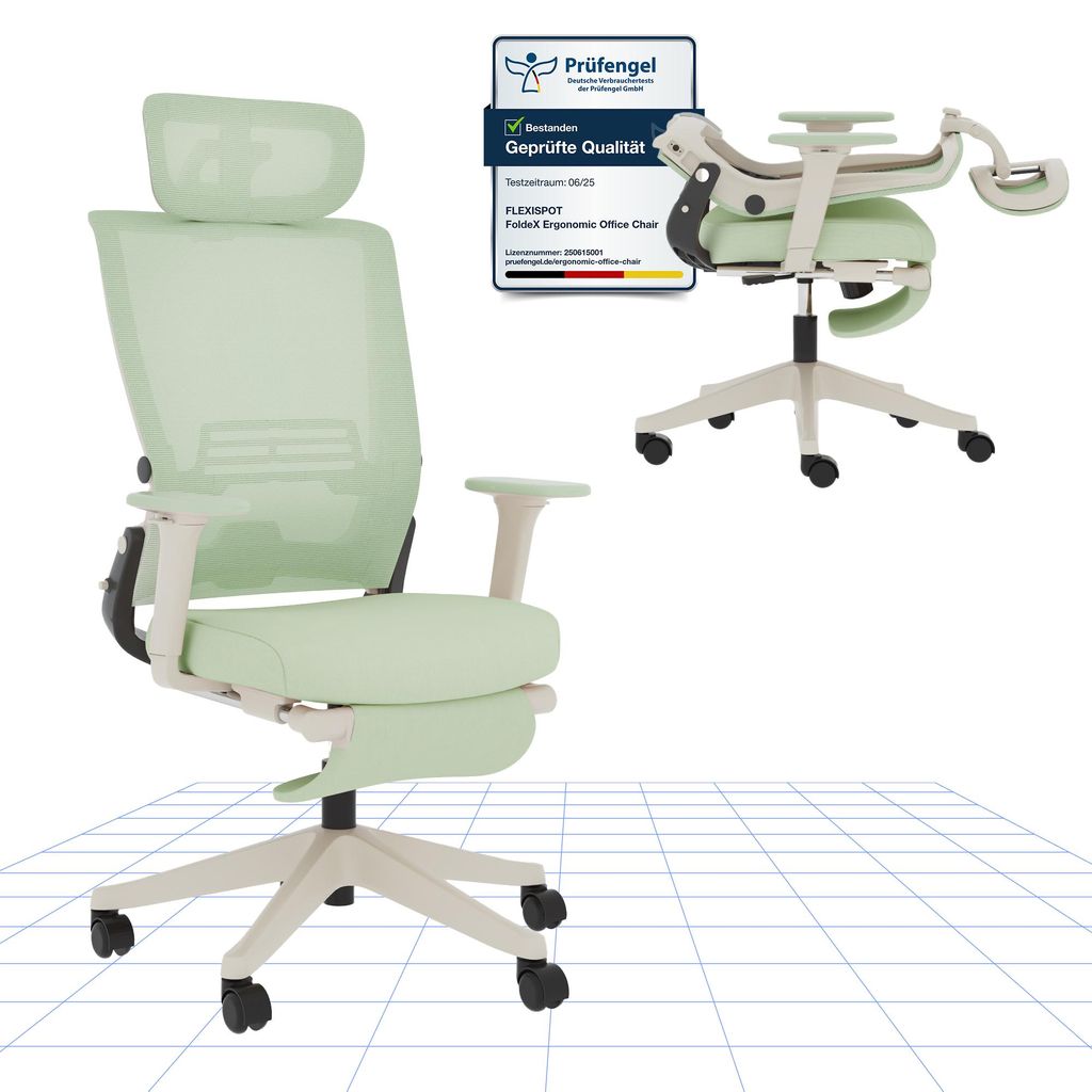FLEXISPOT Foldex Ergonomischer Bürostuhl,klappbarer Bürostuhl für Kleine Räume mit Lendenwirbelstütze Höhenverstellbaren Armlehnen mit Fußst...