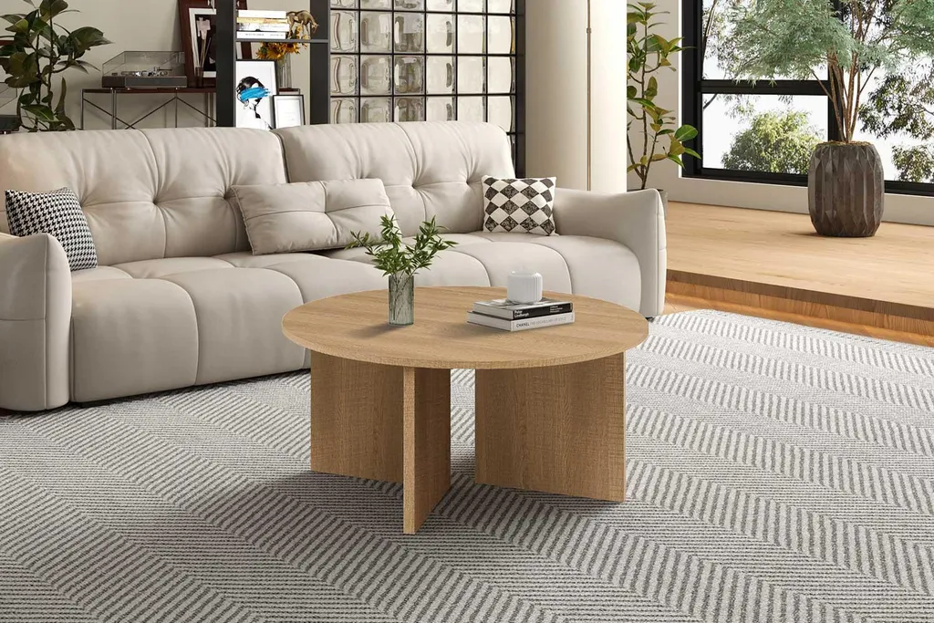 Table basse ronde Drasir finition chêne naturel - Large plateau Ø90