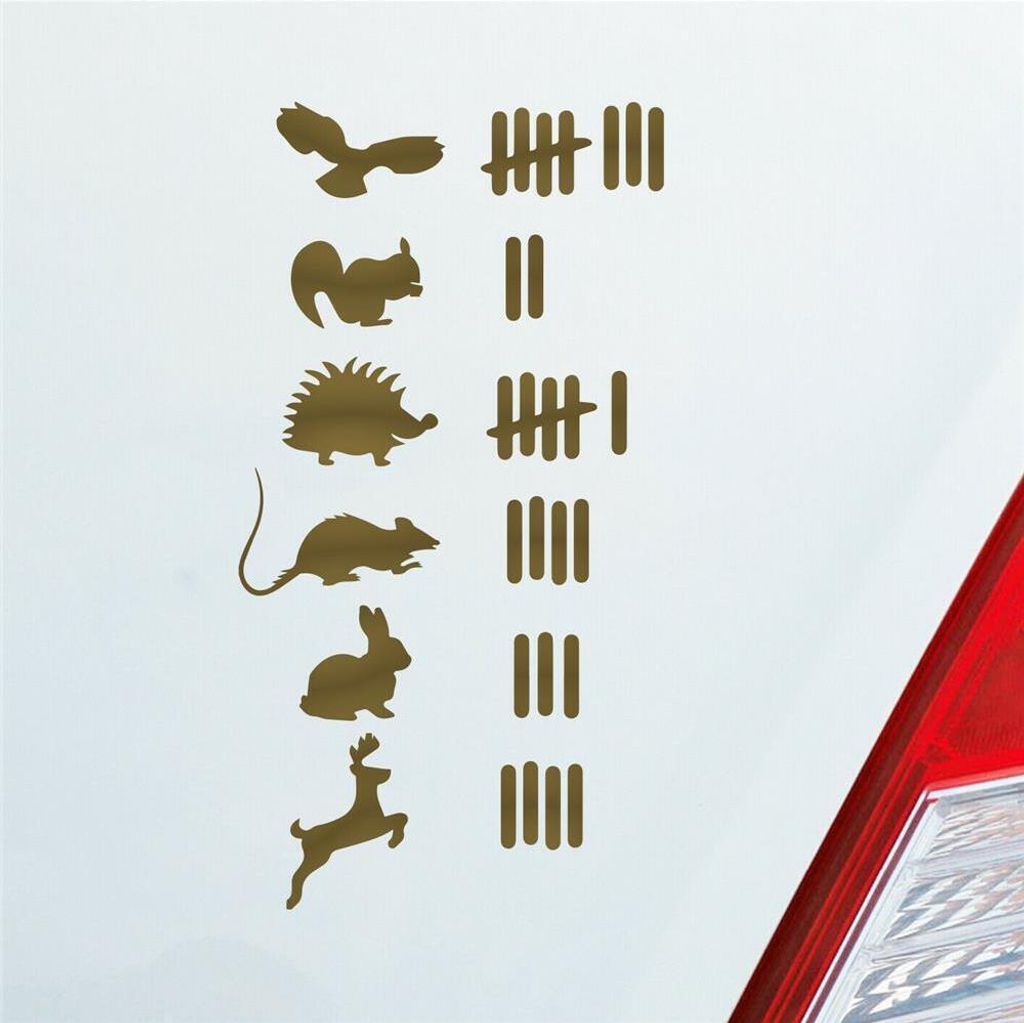 Auto Aufkleber Strichliste Liste Tuning Tiere Animal 15x8 cm Gold Sticker Heckscheibenaufkleber