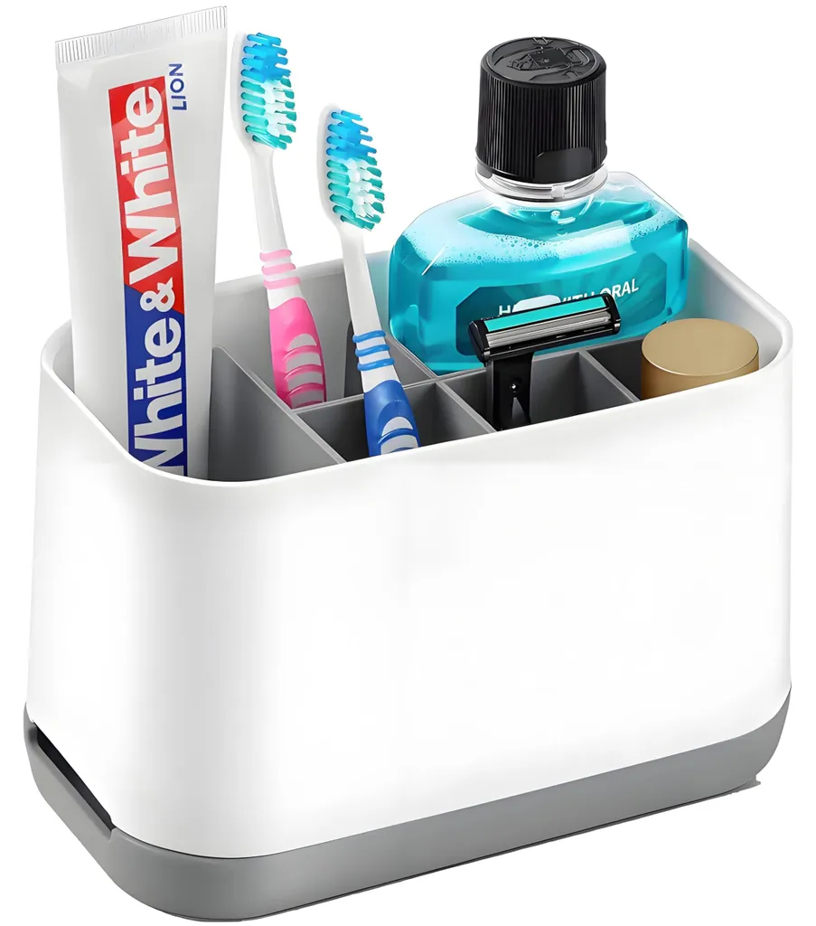 Range-maquillage et porte-brosses à dents pour lavabo ordonné