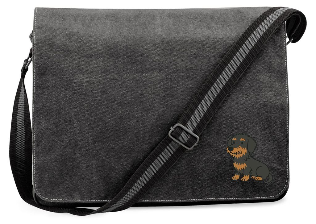 Huuraa Umhängetasche Rauhaar Dackel Sausage Dog Comic 14 Liter Black Canvas Laptoptasche Geschenkidee