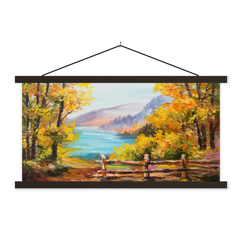 MuchoWow Textilposter Malerei - Ölgemälde - Pflanzen - Natur 90x45 cm mit schwarzem Rahmen - Klemmleisten