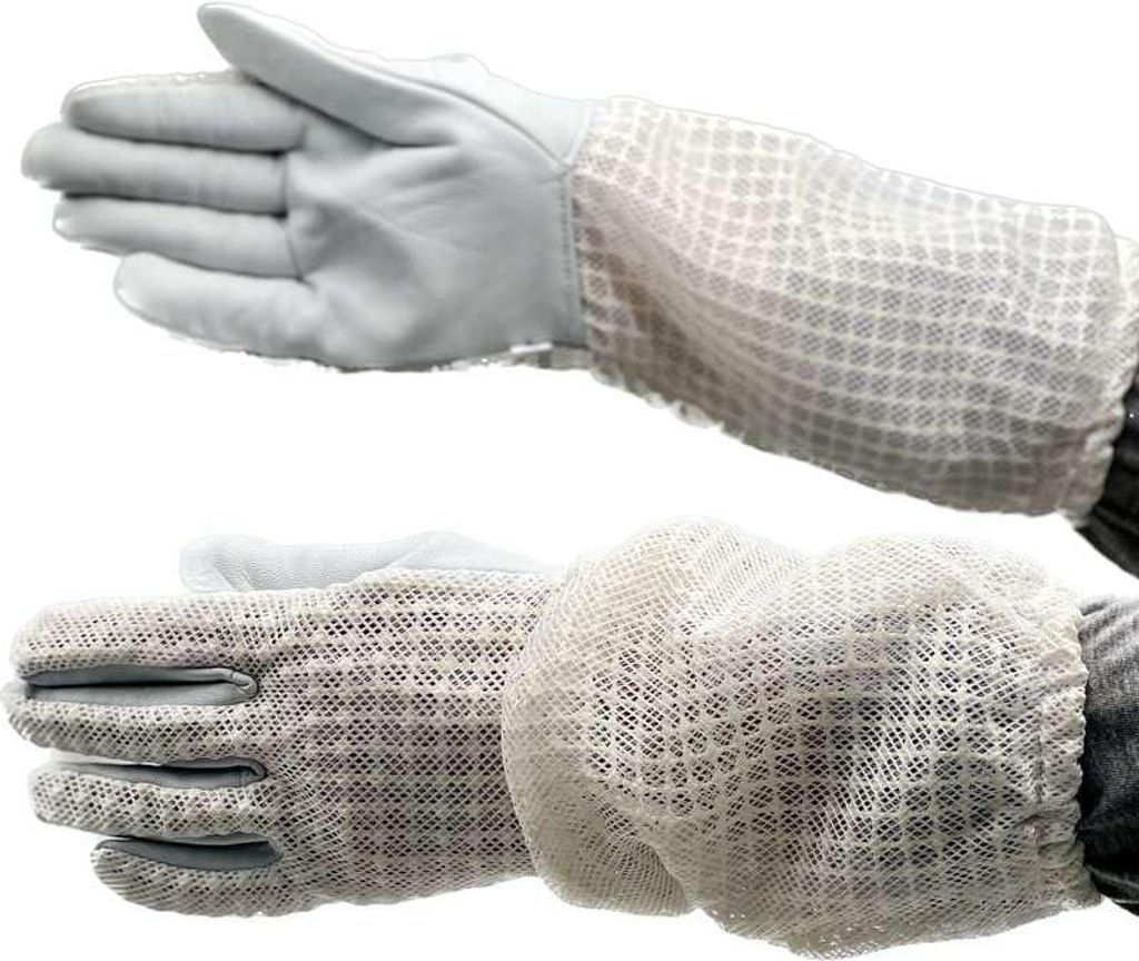 4BEE Imkerhandschuhe mit Belüftungsgewebe – Naturleder Innenfläche, lange Ärmel, atmungsaktiv & komfortabel –Weiß, Doppelgewebe für Imkere...