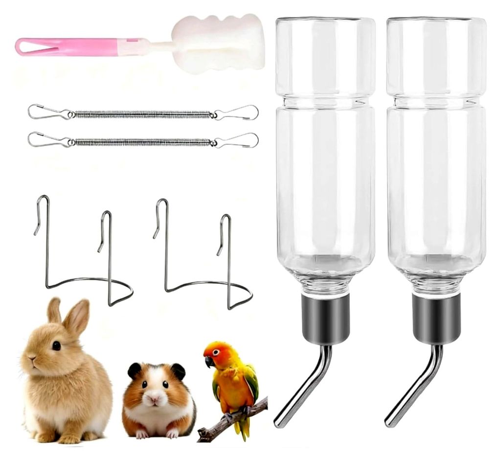 2 Stück Trinkflasche für Kaninchen 350ml, Trinkflasche für Meerschweinchen, Hasentränke, Kaninchentränke, Nagertränke, Kleintiertränke