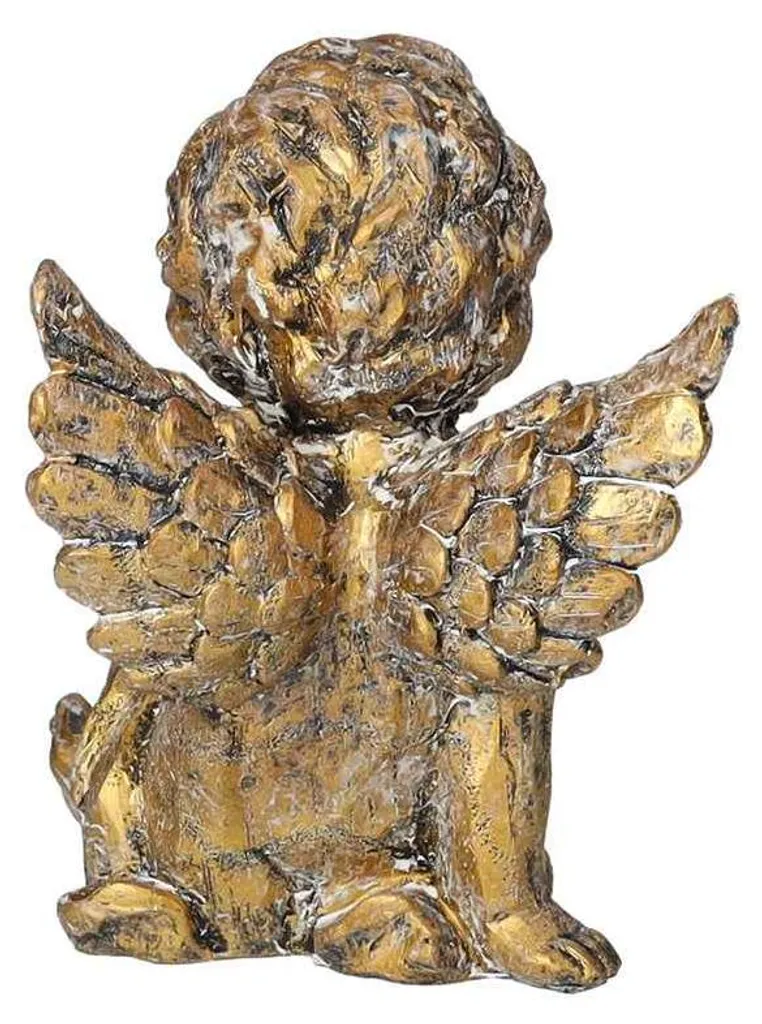 Statue Ange Doré Figurine Décorative Assise pour Étagère et Salon Luxe