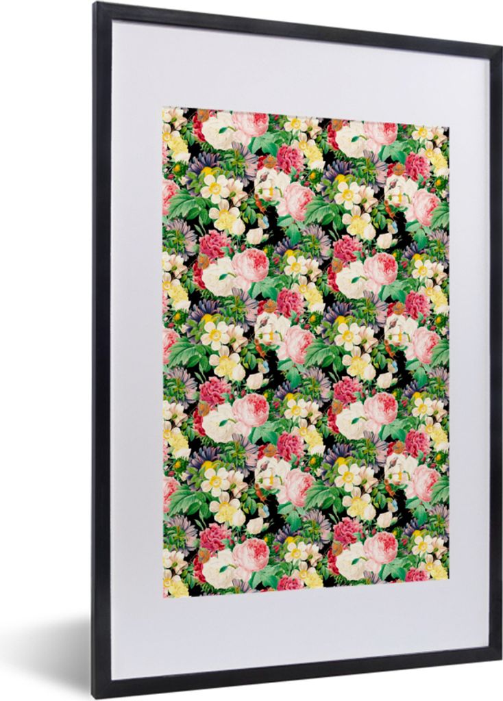 MuchoWow MuchoWow Gerahmtes Poster Blumen - Frühling - Muster 40x60 cm - Poster mit zchwarzem Bilderrahmen - Poster in Rahmen