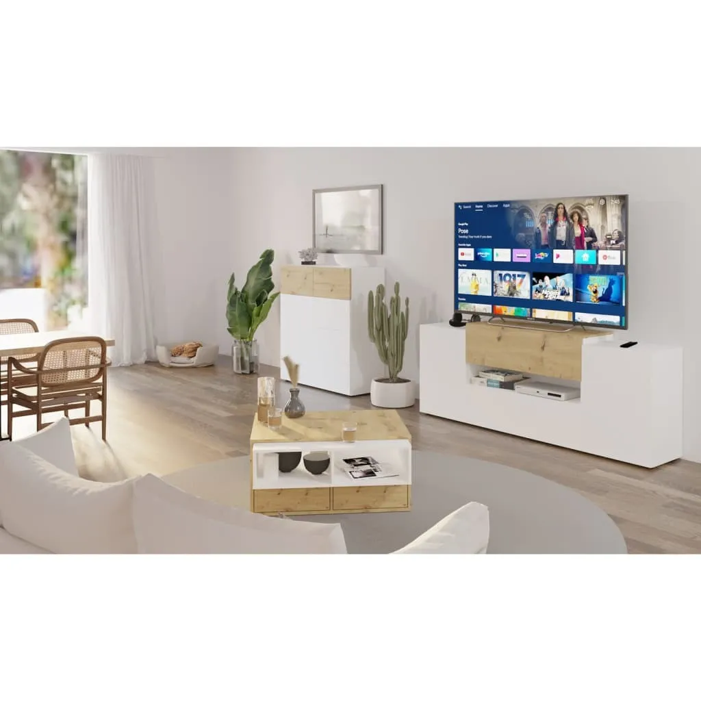 Grand Banc TV 182 cm avec Rangements Olpe - Buffet Multimédia Moderne