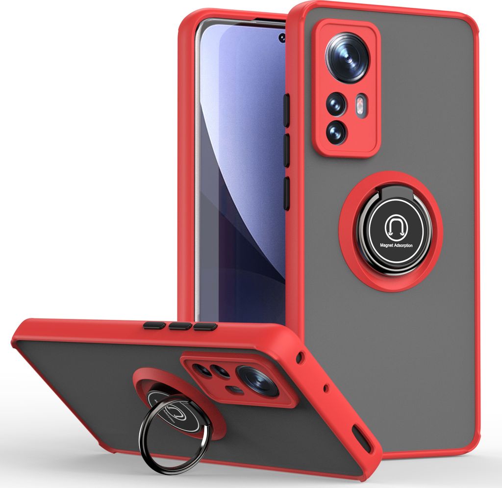 Xiaomi 12 Hülle, Ring Halter Ständer Matte Transluzent TPU Rahmen Stoßfest Schutzhülle für Xiaomi 12 / Xiaomi 12X Rot