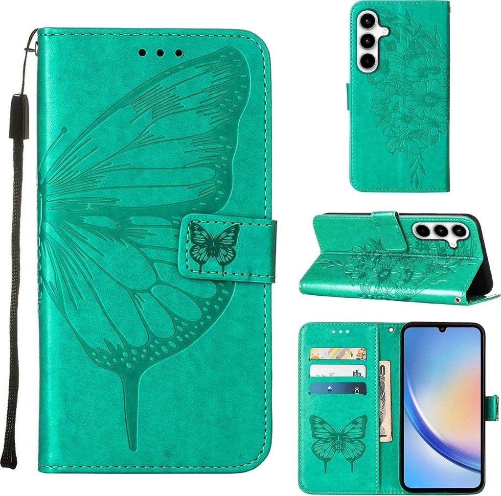 Mobigear Butterfly Samsung Galaxy A35 Hülle Klapphülle Geldbörse - Grün