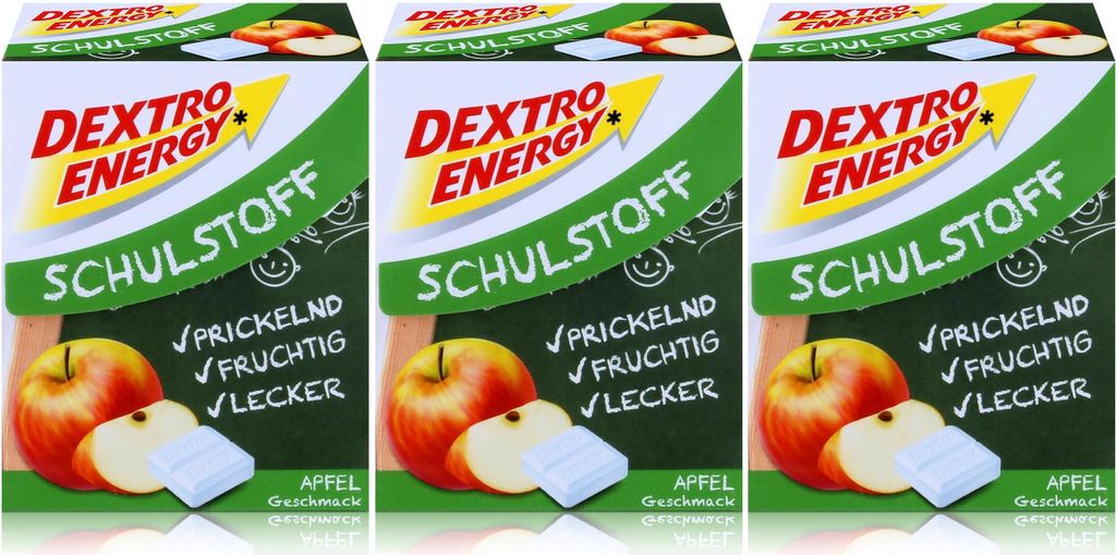 Dextro Energy Schulstoff Traubenzucker Apfel Geschmack 50g (3er Pack)