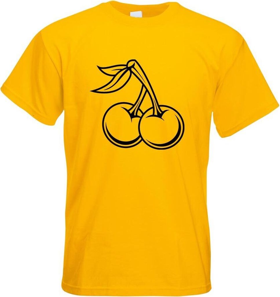 Kiwistar - T-Shirt - gelb - Kirschen Obst Comic Motiv Bedruckt Funshirt Design Print - mit Motiv Bedruckt - Funshirt Design - Sport - Freizeit - He...