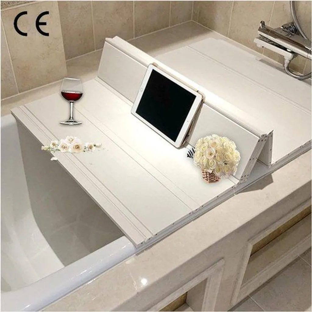 Planche de bain bois blanc 170 cm avec porte-plateau ergonomique et stable