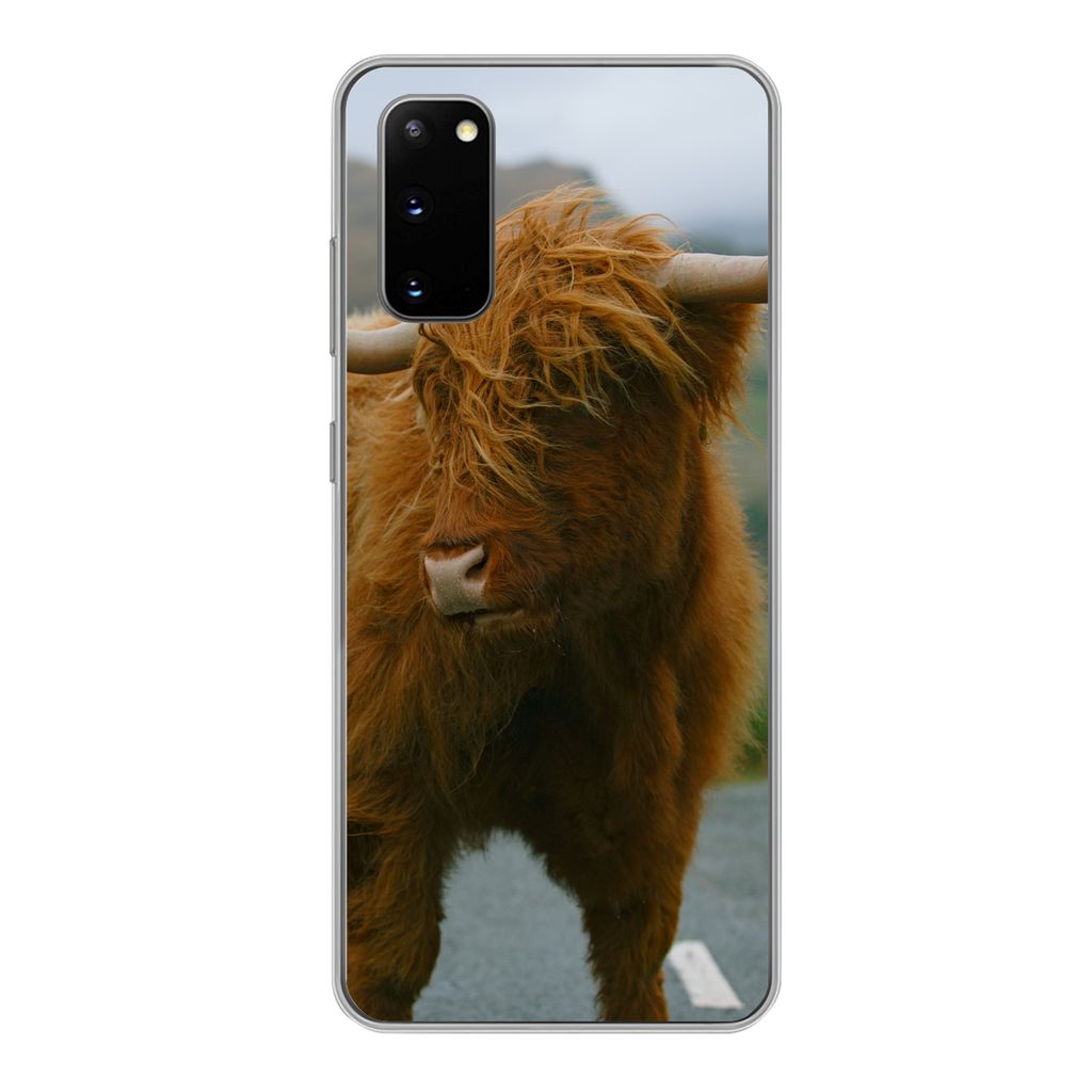 MuchoWow Handyhülle Schutzhülle Hülle für Samsung Galaxy S20 Schottischer Highlander - Berg - Straße Silikon Softcase Handy Hülle - Bild