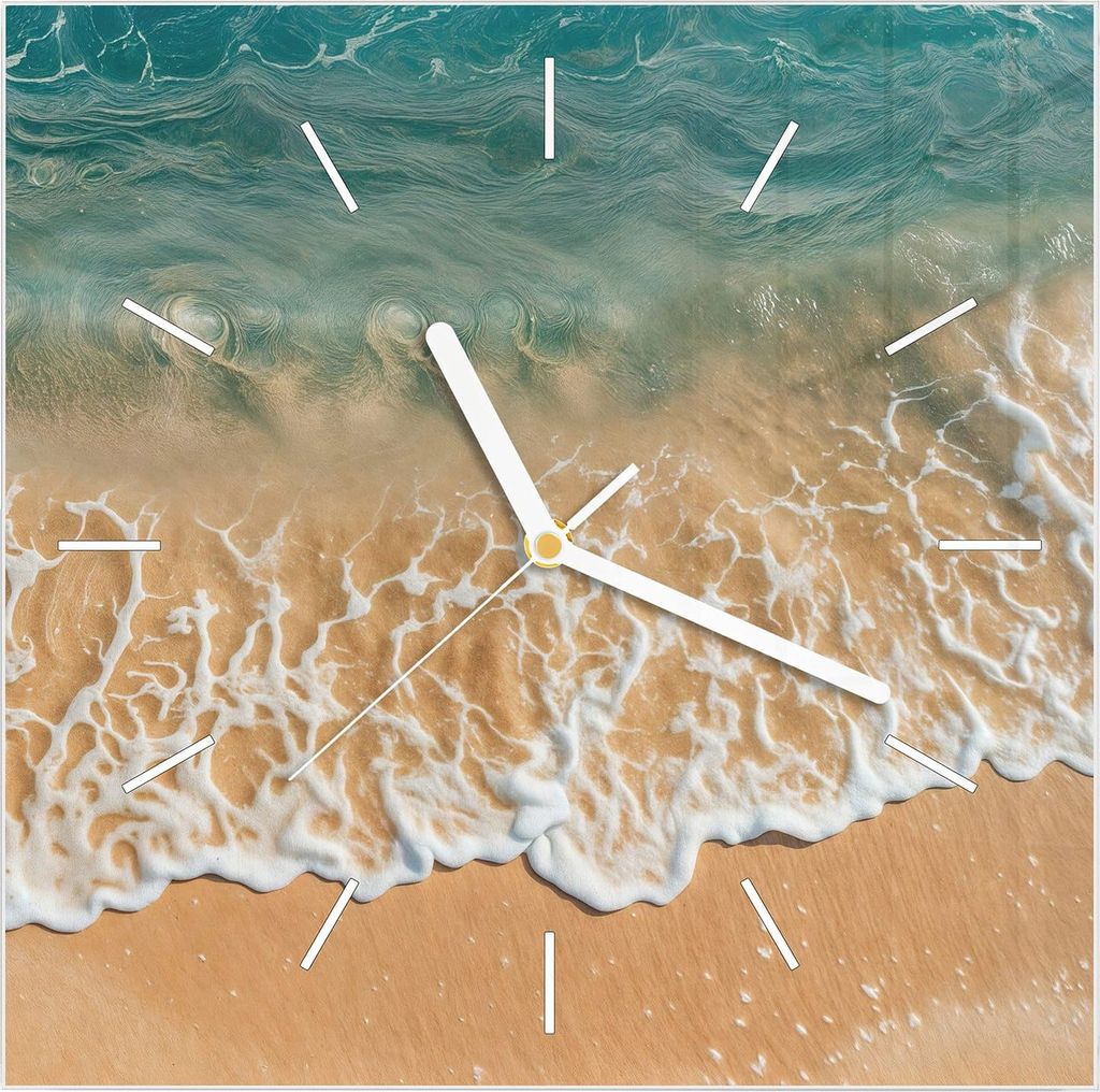 Wanduhr aus Glas mit Motiv Ozeanwellenstrand- 30 x 30 cm - inkl. Aufhängesystem
