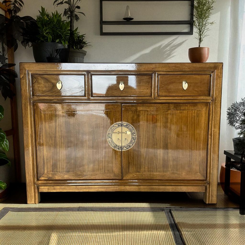 OPIUM OUTLET Chinesische Kommode Asia Sideboard orientalischer Schrank asiatische Vintage Möbel Anrichte Hochzeitsschrank komplett montiert braun