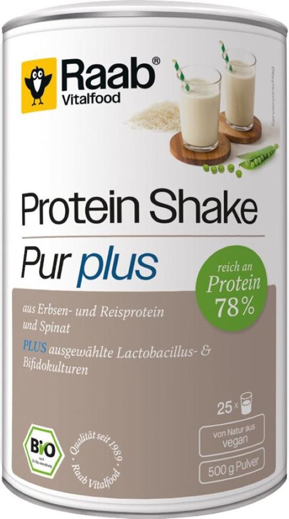 Raab Vitalfood Protein Shake Pur Plus | 500 g | Erbsen- und Reisprotein & Spinat + Lacto Bifido