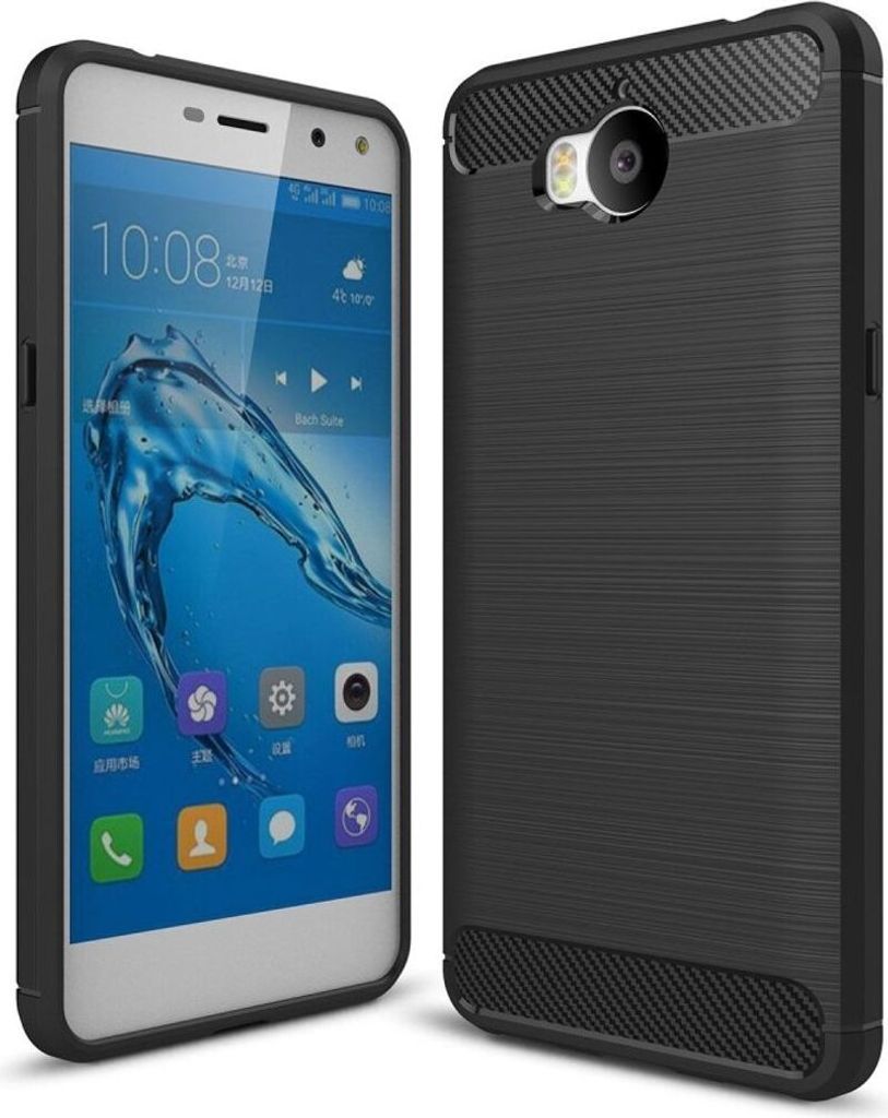 Huawei Y5 2017 TPU Case Carbon Fiber Optik Brushed Schutz Hülle Schwarz