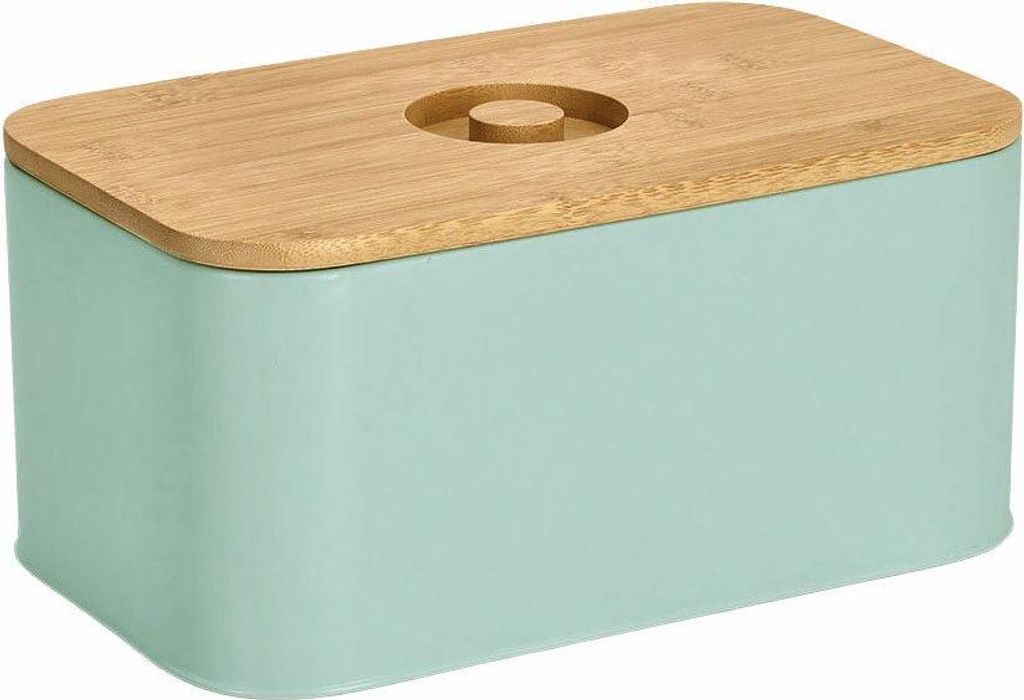 ZELLER Metall-Brotkasten mit Bambusdeckel mint 30x18x14cm