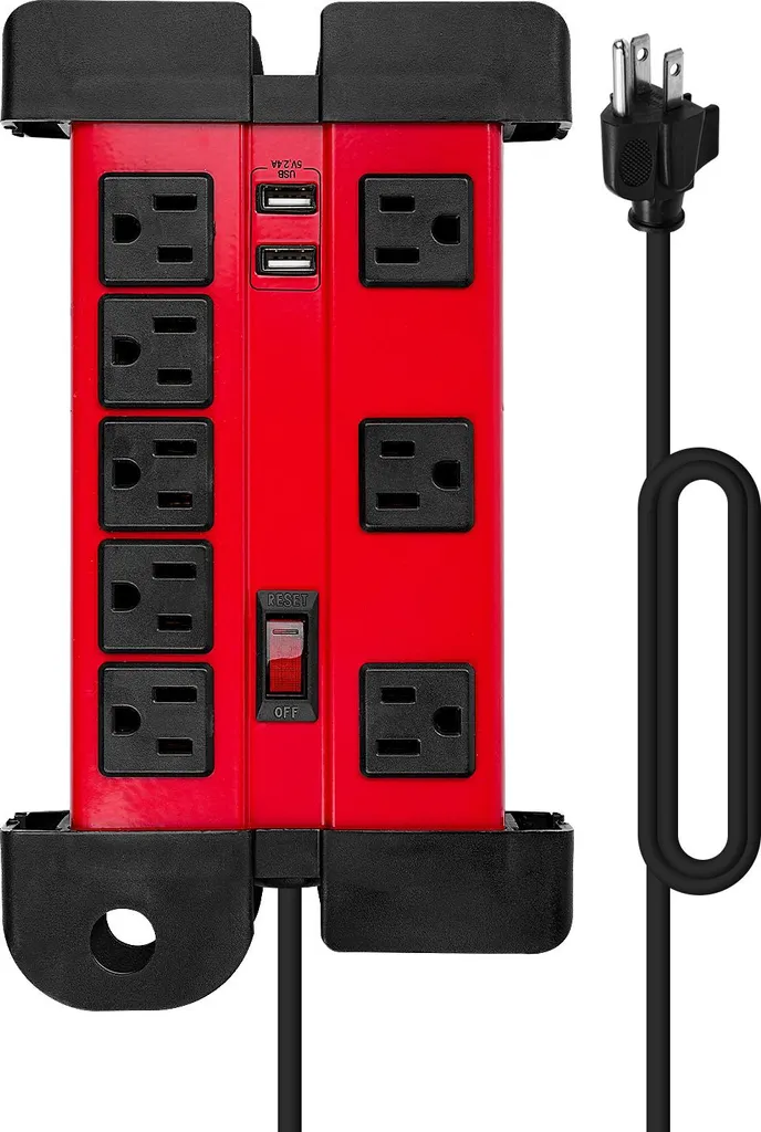 Multiprise 8 prises avec ports USB 15A 1875W et câble renforcé de 1,8m