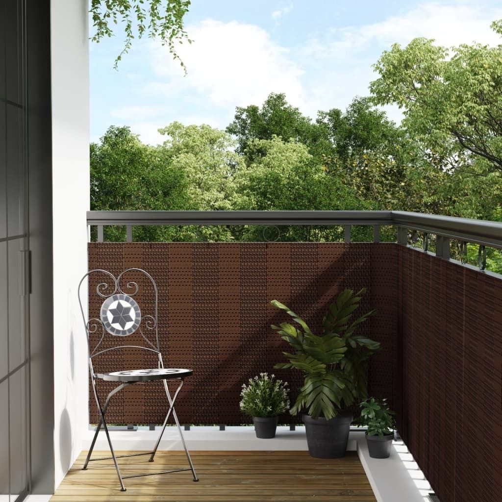 Möbel Balkon-Sichtschutz Braun und Schwarz 600x80 cm Poly Rattan - Gartenzaun 156259