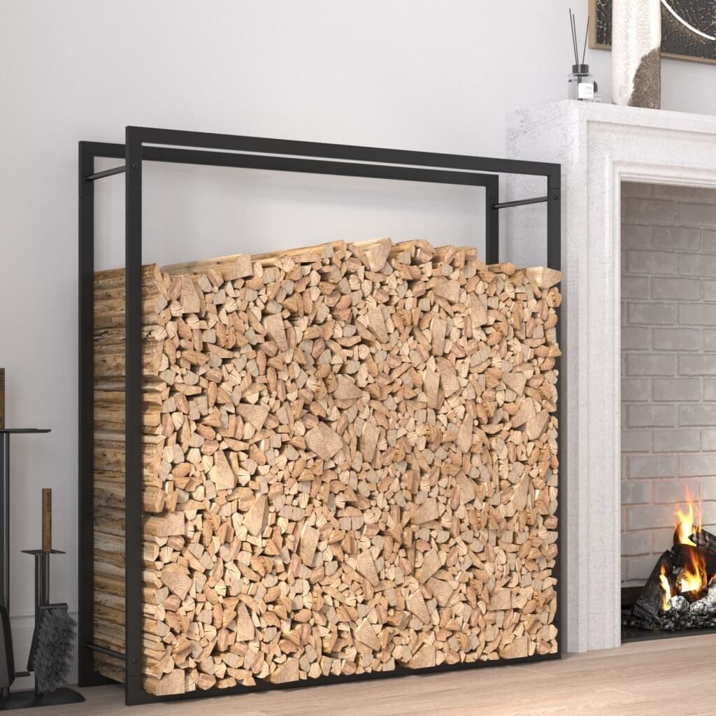 vidaXL Stojak na drewno opałowe czarny matowy 110x28x116 cm Zdjęcie produktu 