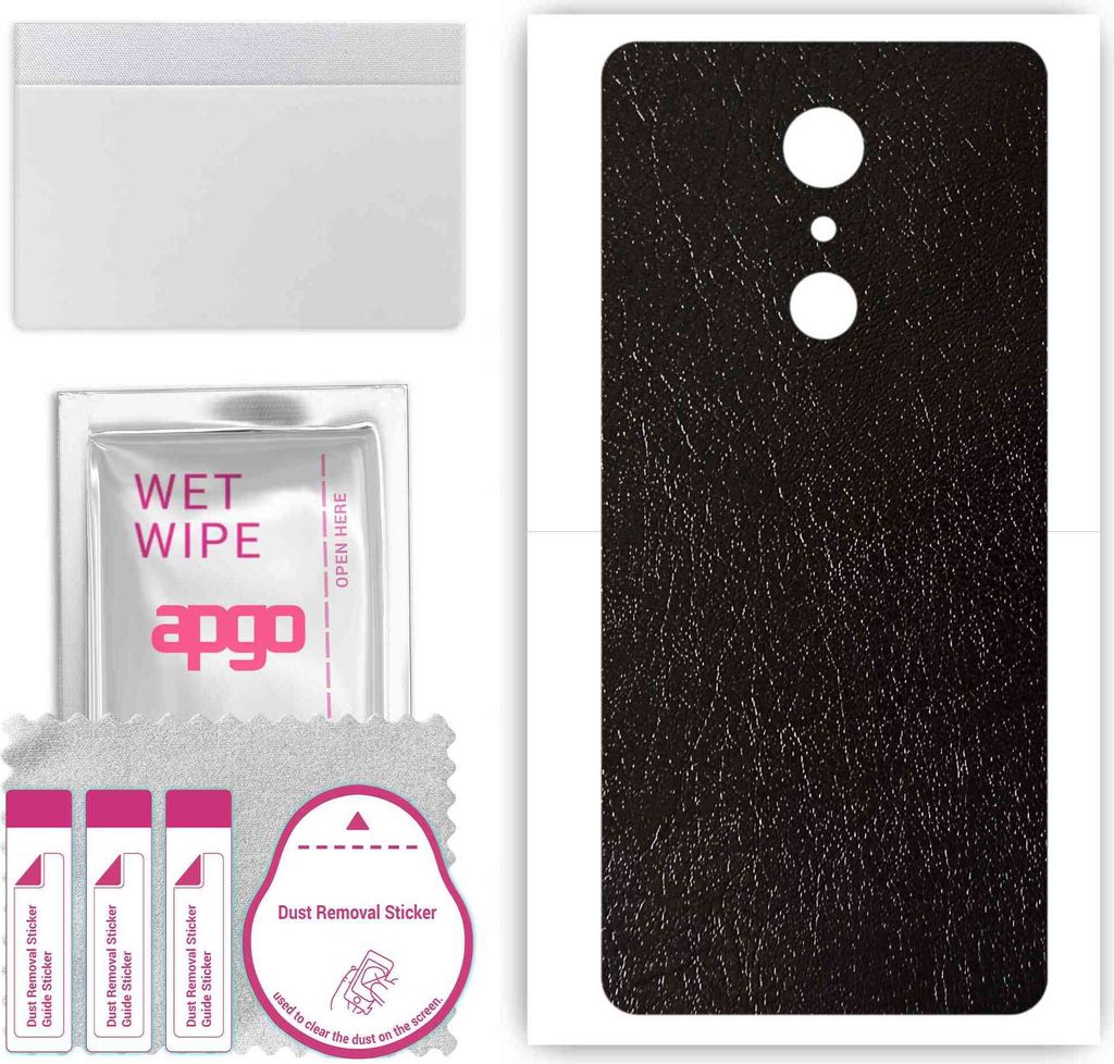 apgo Rückseite Schutzfolie, Skin, kompatibel mit LG Stylus 3, Hinten Displayschutzfolie aus Vinylfolie, kratzfest, einfache Montage - Schwarzes Leder